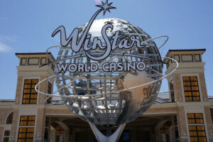 Photo of the Unisphere stainless steel world globe locate outside of Winstar World Casino and Resort in Thackerville, Oklahoma.